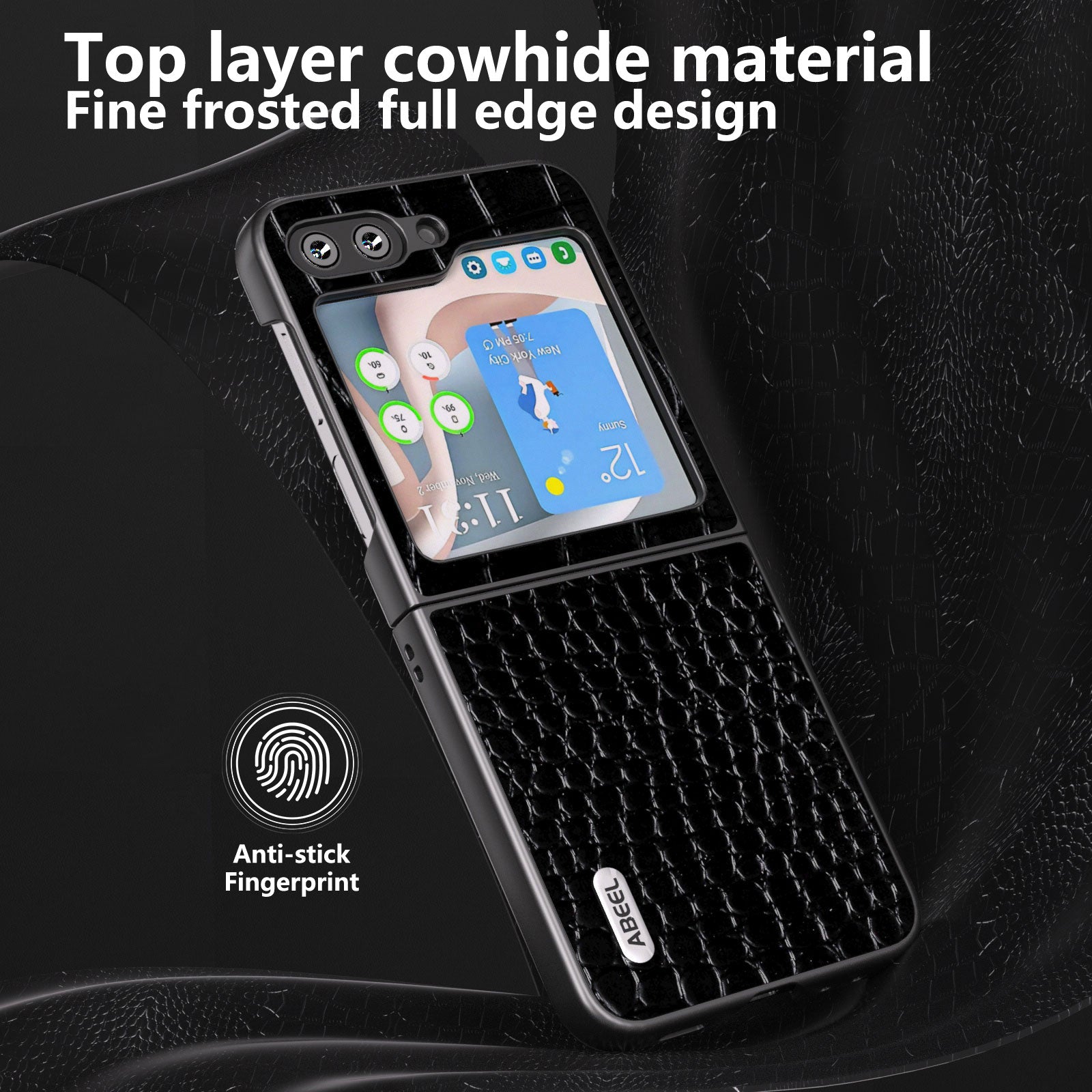 Pouzdro na telefon ABEEL pro Samsung Galaxy Z Flip5 5G s texturou krokodýl Zadní kryt na PC z pravé hovězí kůže Pouzdro na telefon ABEEL pro Samsung Galaxy Z Flip5 5G s texturou krokodýl Zadní kryt na PC z pravé hovězí kůže